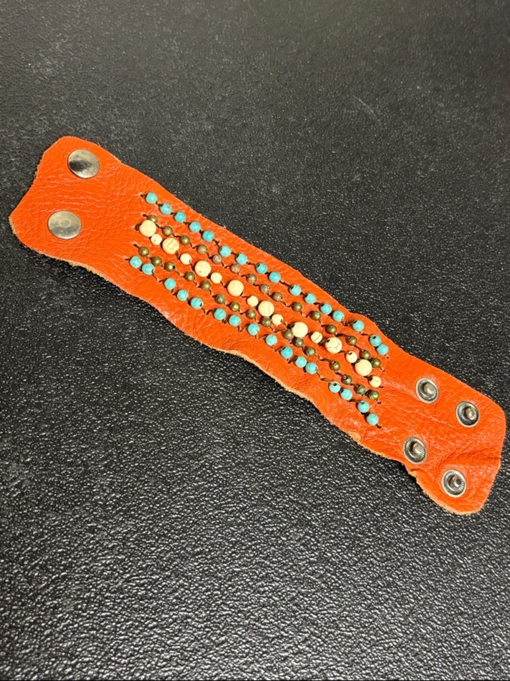 Boho Orange Leather Beaded Coachella Festival Turquoise Wrap Bracelet